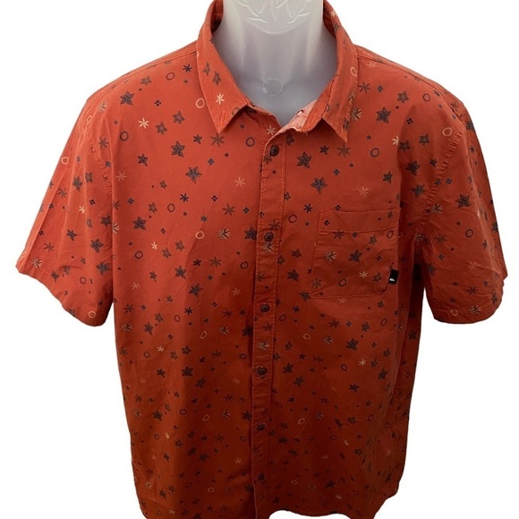 QUIKSILVER Surf Burnt Orange Hawaiian Aloha Shirt Men L Large Regular Fit - Picture 1 of 7